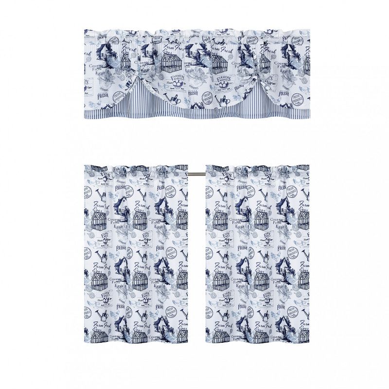 Kate Aurora Rooster Toile Complete 3 Pc Café  Kitchen Curtain Tier And Valance Set, 3 of 10