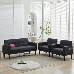TYBOATLE 3-Piece Sofa Couch, Modern Linen Upholstered Sofa, 1 Loveseat & 1 Accent Chair Sofa with Deep Seats for Living Room,Black - 1 of 4