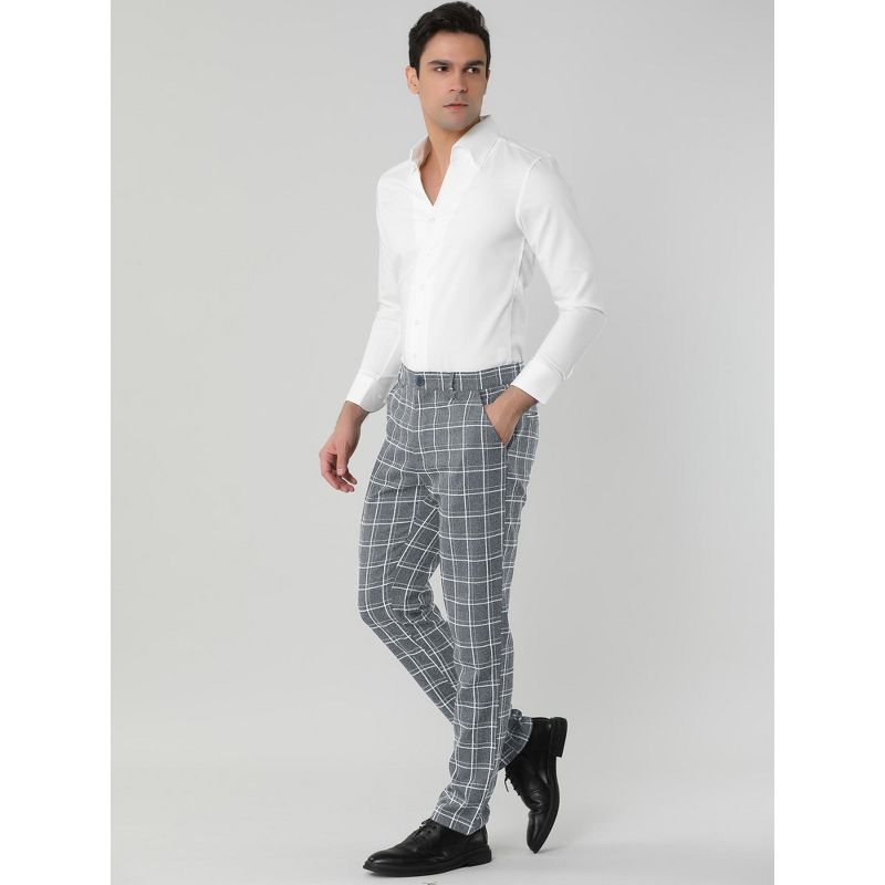 Lars Amadeus Men's Dress Plaid Pants Slim Fit Flat Front Check Chino Pants Trousers, 4 of 7