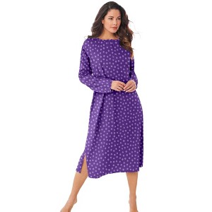 Dreams & Co. Plus Size Long-Sleeve Henley Print Sleepshirt - 1 of 4