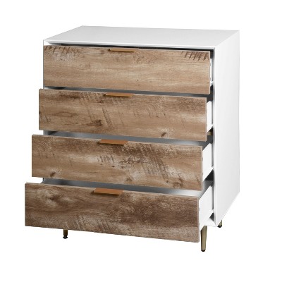 Lirago,31.49"D * 15.74"W * 36.81"H,White & Wood 4-Drawer Dresser with Metal Legs & Anti-Tip Device, Bedroom/Living Room Storage
