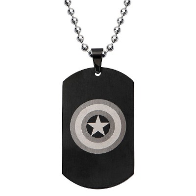 Men's Marvel Avengers Captain America Stainless Steel Dog Tag with Ball Chain - Black (24")