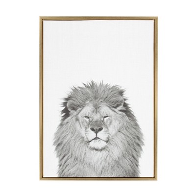 23" x 33" Sylvie Lion Framed Canvas by Simon Te Tai Gold - Kate and Laurel