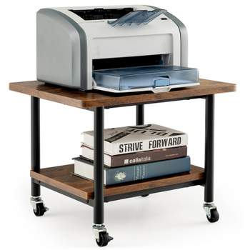 Costway 2-Tier Rolling Under Desk Printer Cart Machine Stand Storage Rack Brown
