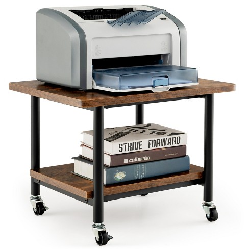 2 Tier Under Desk Printer Stand,Mobile Printer w/Storage Shelf
