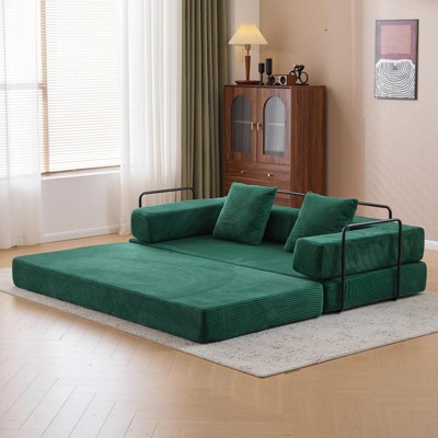 Flannel Convertible Floor Sofa Bed - Comfortable Futon Couch with Pillow Back Support and Armrests for Living Room & Bedroom