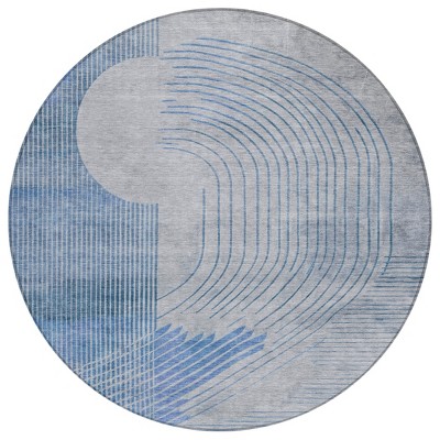 Blue And Gray Geometric Washable Indoor Outdoor Area Rug