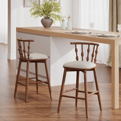 Set of 2 Wooden Bar Stools with Upholstered Padded Seat & Slat Back,29" for Kitchen Island or Home Bar-Baofuwish