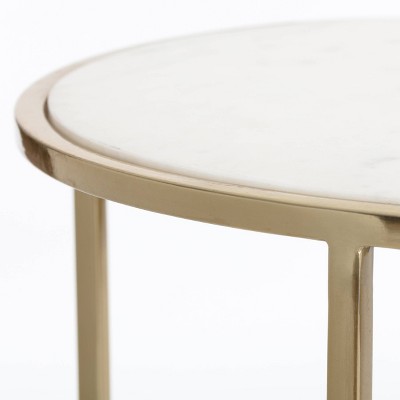 Elliott Round White Marble and Gold Metal Side Table