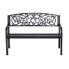 Outsunny 50" Outdoor Metal Welcome Bench, Powder Coated Cast Iron Sign & Steel Frame, 2 Person Bench with Antique Vine Motifs & Slatted Seat, Black - 4 of 4