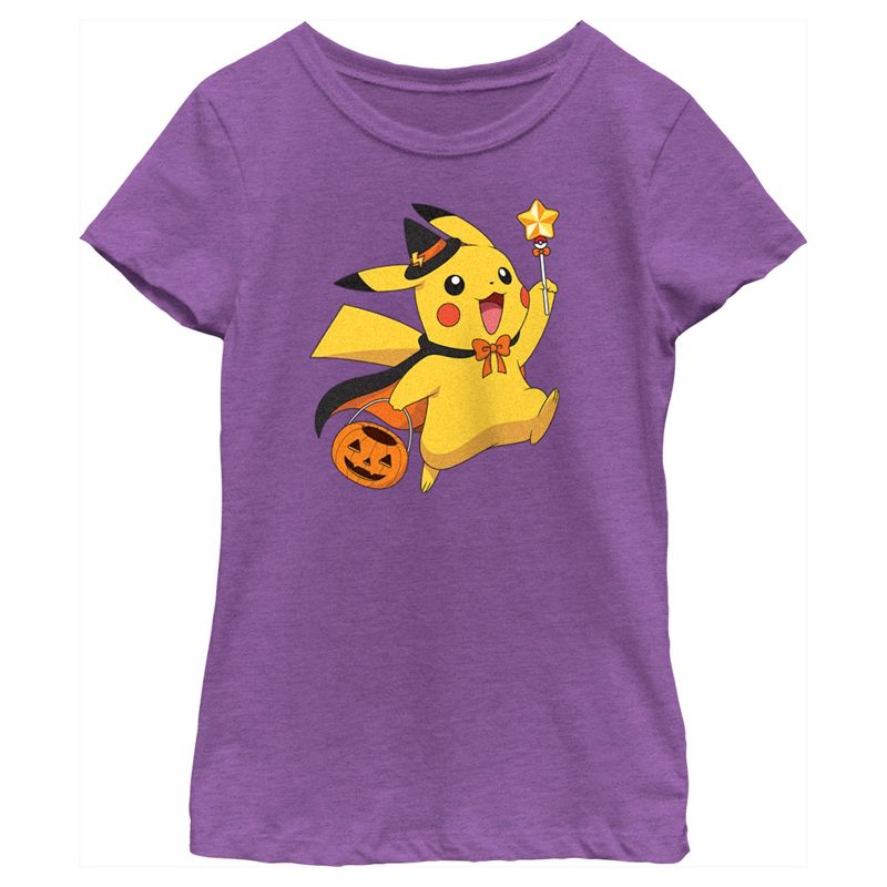Girl's Pokemon Halloween Pikachu Wizard Costume T-Shirt, 1 of 5