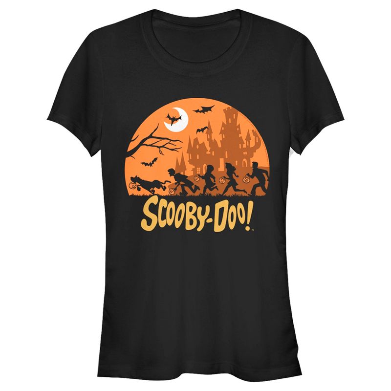 Juniors Womens Scooby Doo Moon Silhouette Chase T-Shirt, 1 of 5