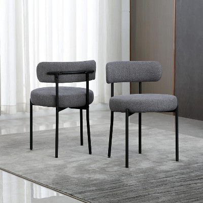DYHOME Boucle Dining Chairs Set of 2, Mid Century Modern Kitchen Chairs with Curved Backrest and Metal Legs