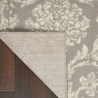 Gray and Ivory Damask 5'3" x 7'3" Synthetic Area Rug