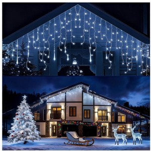Itopfox 32.8ft 400 LED Icicle String Lights 8 Lighting Modes Waterproof Curtain Fairy Lights for Outdoor Indoor Christmas Decor 1 Pack - 1 of 4