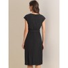 Allegra K Women's Pleated Crew Neck Cap Sleeve Tie Waist A-Line Dresses - 4 of 4
