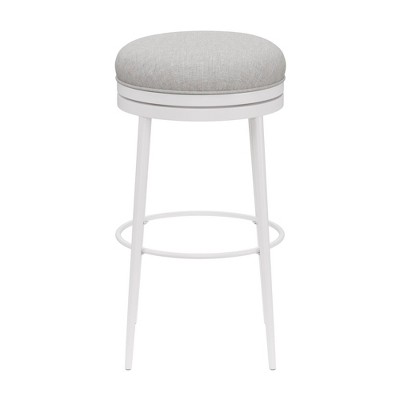 Aubrie Swivel Backless Counter Stool in Off-White and Silver