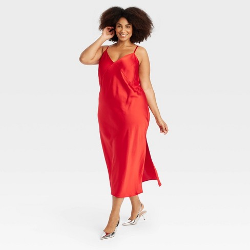 Plus size red slip dress sale