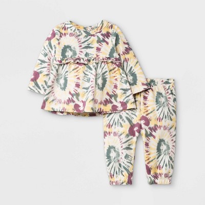 Image of Grayson Mini Baby Girls' 2pc Tie-Dye Top & Bottom Set - Purple/Gray 6M