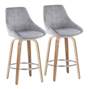 Set of 2 Diana Metal/Wood/Corduroy Counter Height Barstools Zebra/Gray/Chrome - LumiSource - 1 of 4