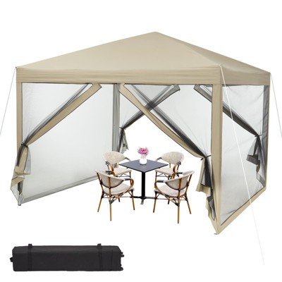 10 x 10 FT Pop Up Canopy, 3 Height Adjustable Instant Canopy with Mosquito Netting, Heavy Duty Sun Shade for Patio, Backyard