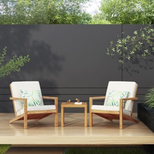 Outdoor Patio Chat Set, 3 Pcs Chat Set with 2 Arm Sofas and Square Table, Chat Set with Acacia Wood Frame and PE Cushion-Coolbibila - 1 of 4