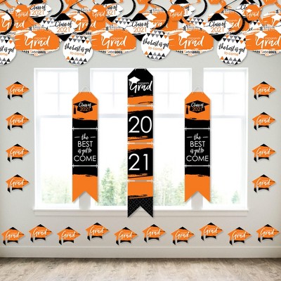 Big Dot of Happiness Orange Grad - Best is Yet to Come - Wall and Door Hanging Decor - 2021 Orange Graduation Party Room Decoration Kit