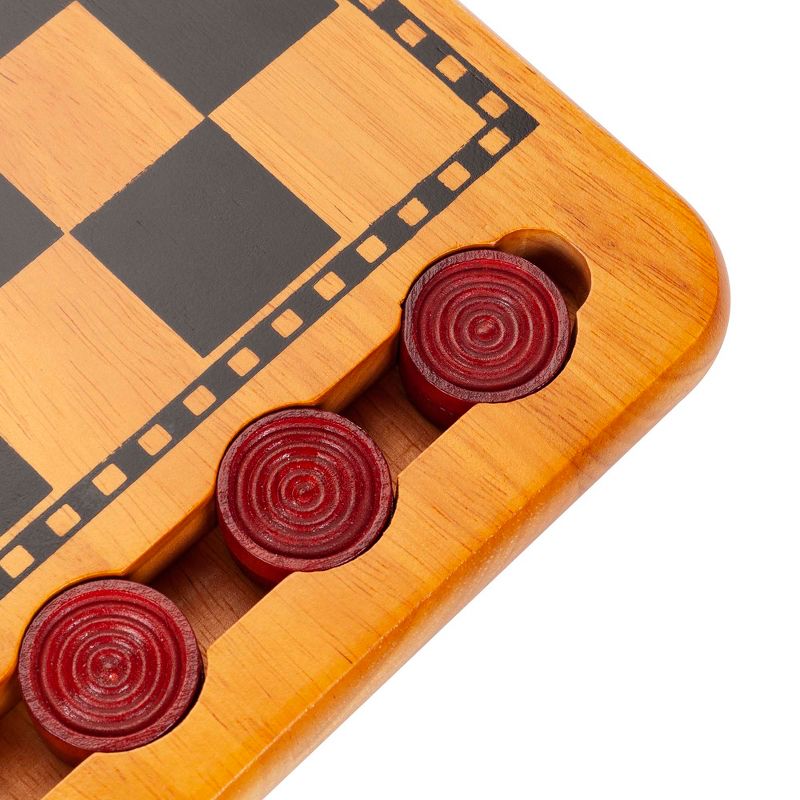 WE Games 14.5 in. Red and Black Solid Wood Checkers Set, Grooves in Board, 5 of 9