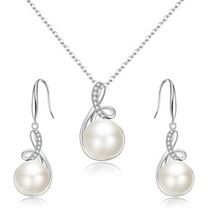 Sterling Silver Bridal Jewelry Set with Cubic Zirconia & Cultured Pearls - 1 of 4