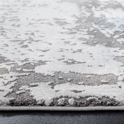 Abstract Greyscale Swirl 27" Hand-Knotted Synthetic Rug