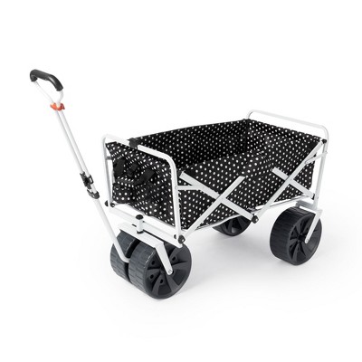 Mac Sports Heavy Duty Steel Frame Collapsible Folding 150 Pound Capacity Outdoor Beach Garden Utility Wagon Cart with 4 All Terrain Wheels, Black Dots