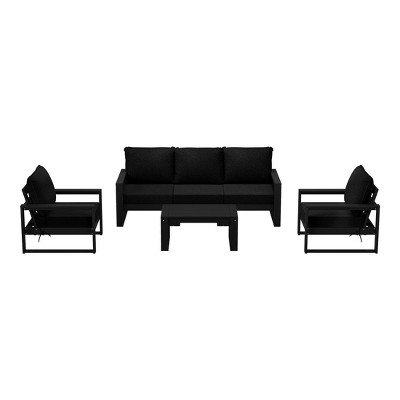 WestinTrends Montara 6-Piece Modern HDPE Outdoor Patio Furniture Sofa Conversation Set with Coffee Table
