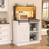 Aheaplus Coffee Bar Cabinet with Charging Station and LED Light, Kitchen Buffet Sidboard with Sliding Barn Door and Top Storage Shelves - 3 of 4