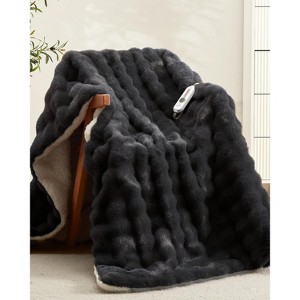 Washable Electric Heated Blanket with Dual Control, 4 Heat Settings, 10H Timer, Overheat Protection, Soft Faux Fur Throw for Couch Bed - 1 of 4