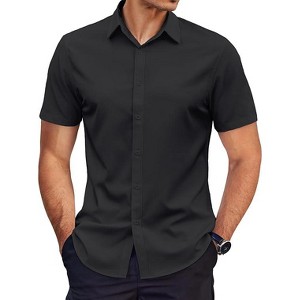 COOFANDY Men's Dress Shirts Short Sleeve Wrinkle Free Business Textured Shirt Casual Button Down Shirts - 1 of 4