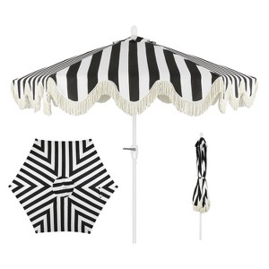 JONATHAN Y Collins 9 ft. Classic Cottage Tassel Market Patio Umbrella with Auto-Tilt, Crank, Wind Vent and UV Protection - 1 of 4