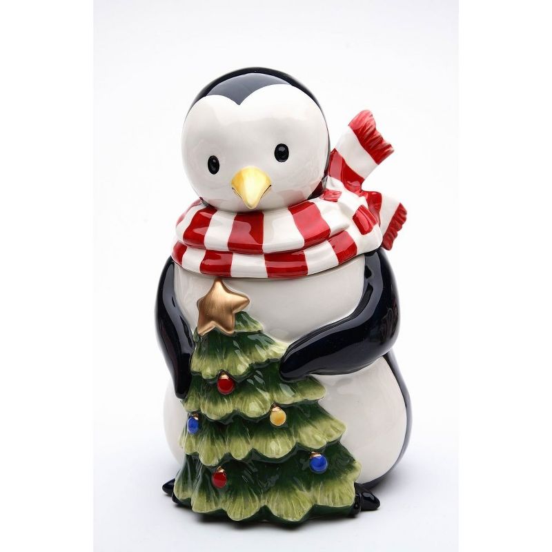 Kevins Gift Shoppe Ceramic Penguin with Christmas Tree Candy Box, 1 of 4