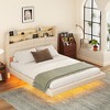 TiramisuBest Queen Size Upholstered Floating Bed with LED and Storage Headboard - Beige Upholstered Design - 2 of 4