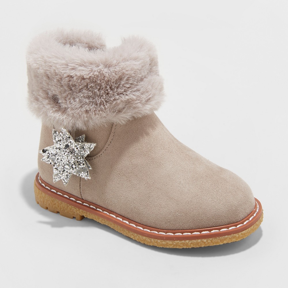 Toddler Girls' Reylin Faux Fur Cuff Ankle Fashion Boots - Cat & Jack Gray 8