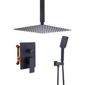 CASAINC 3-Spray Pattern 12 Inches Ceiling Mount Shower System / Set Shower Head and Functional Handheld (Valve Included) - 1 of 4