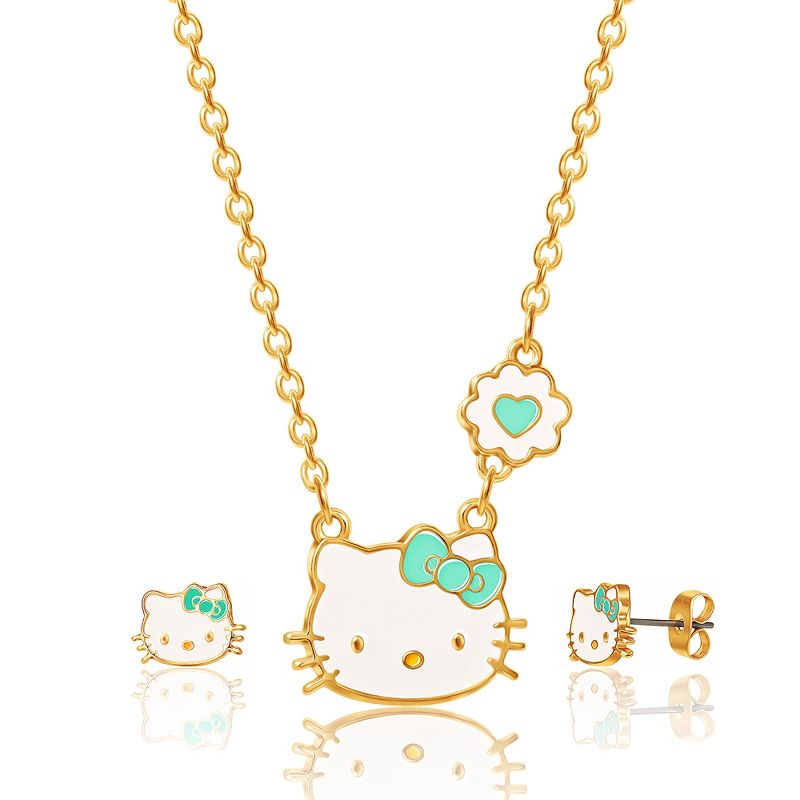 Hello Kitty Girls Necklace Stud Earrings Jewelry Set - 18+3", 3 of 8