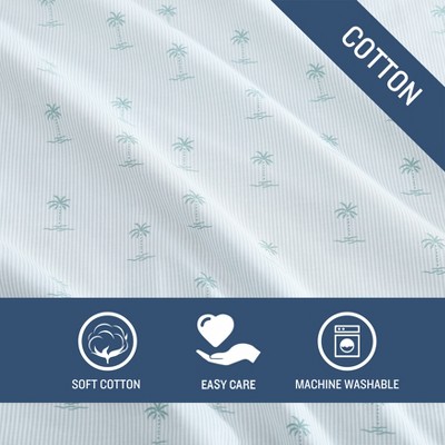 Kew Palms Blue Queen Cotton Percale Sheet Set