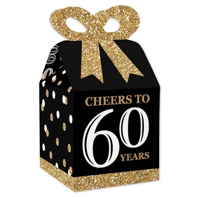 Big Dot of Happiness Adult 60th Birthday - Gold - Square Favor Gift Boxes - Birthday Party Bow Boxes - Set of 12
