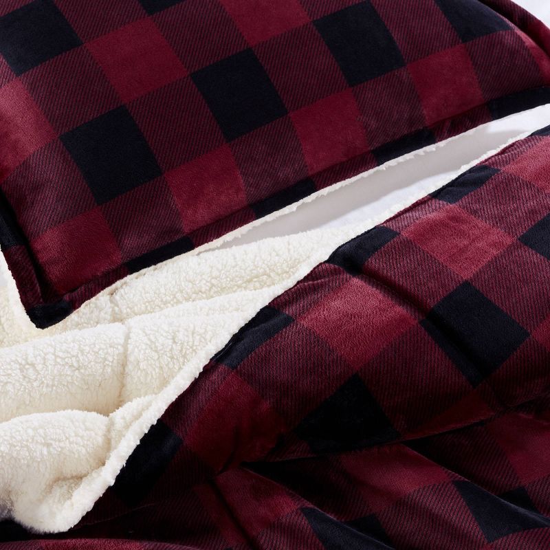 Queen 3pc Cozy Plush Buffalo Comforter Set Plaid Black - Serta, 3 of 7