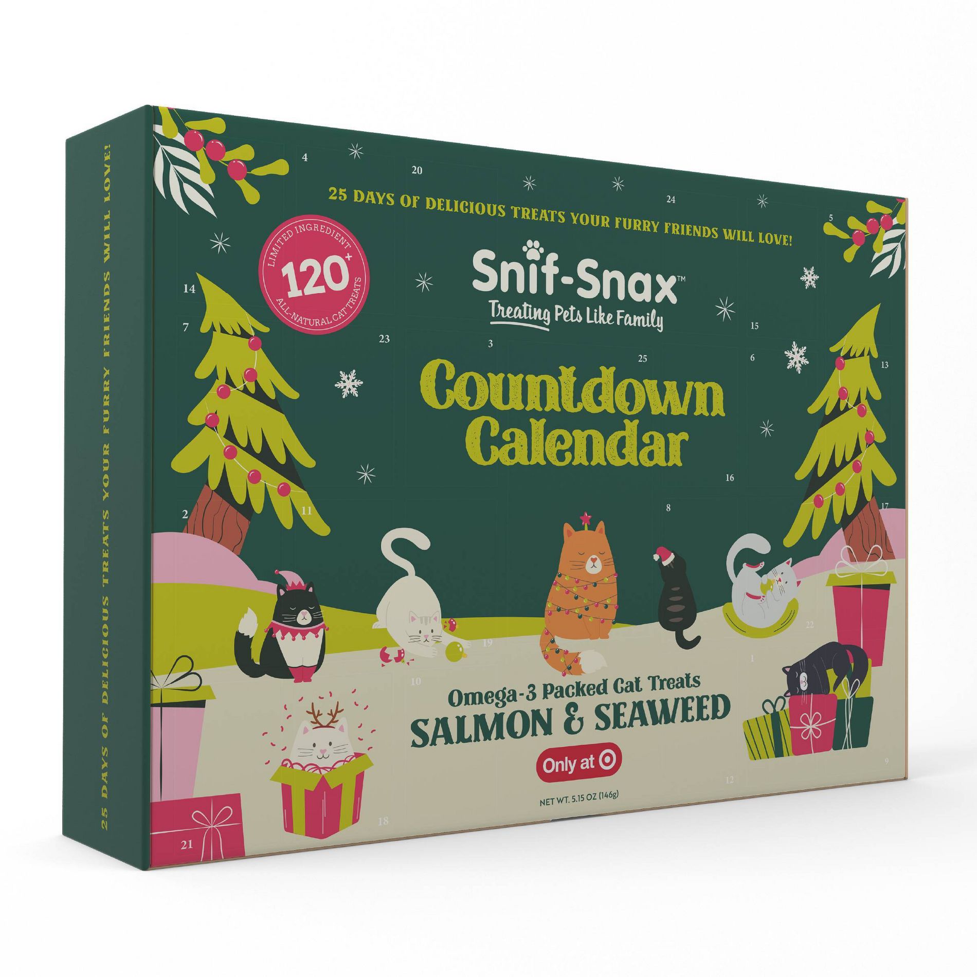 Snif-Snax Salmon Flavor 25 Days Countdown Calendar Training and Chewy Cat Treats - 5.11oz