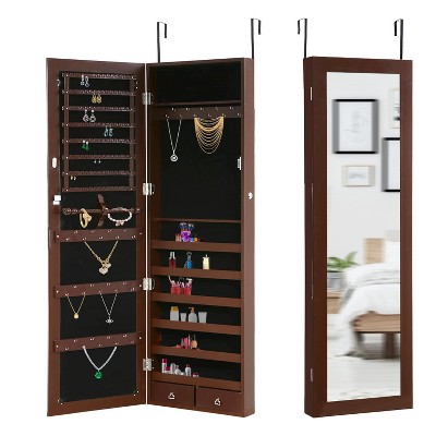 BestMassage Jewelry Cabinet 47.3" Wall/Door-Mounted Lockable Jewelry Armoire with Full-Length Mirror
