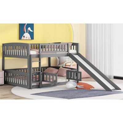 NicBex Full Over Full Bunk Bed with Guardrail and Fence,Loft Bed with Ladder and Slide,Modern Bunk Beds,Noise Reduced Bunk Beds for Bedroom