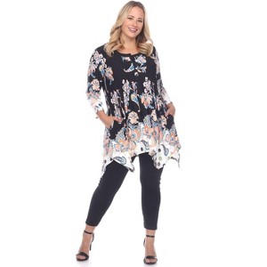 Women's Plus Size Paisley Scoop Neck Tunic Top with Pockets - White Mark - 1 of 3