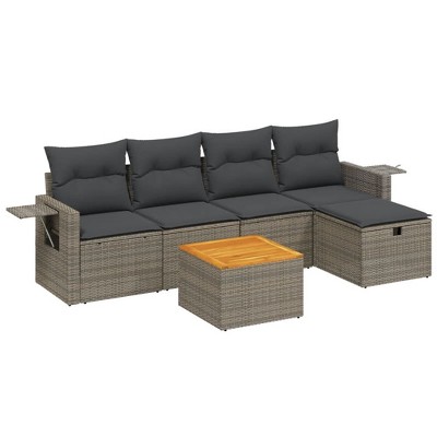 vidaXL Patio Sofa Set with Cushions Outdoor Furniture 6 Piece Poly Rattan - Gray without storage