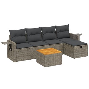 vidaXL Patio Sofa Set with Cushions Outdoor Furniture 6 Piece Poly Rattan - Gray without storage - 1 of 4